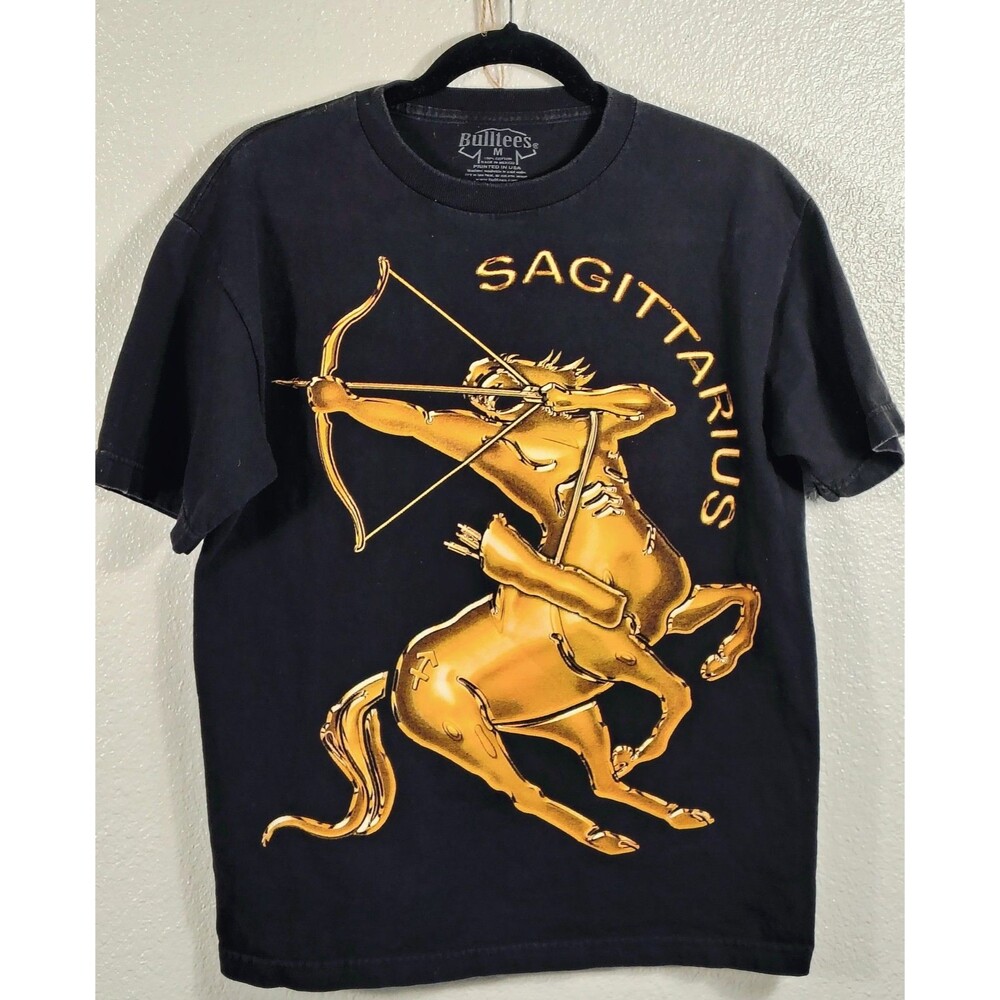 Bulltees Sagittarius Zodiac Graphic T Shirt Mens Medium Black Astrology Tee
